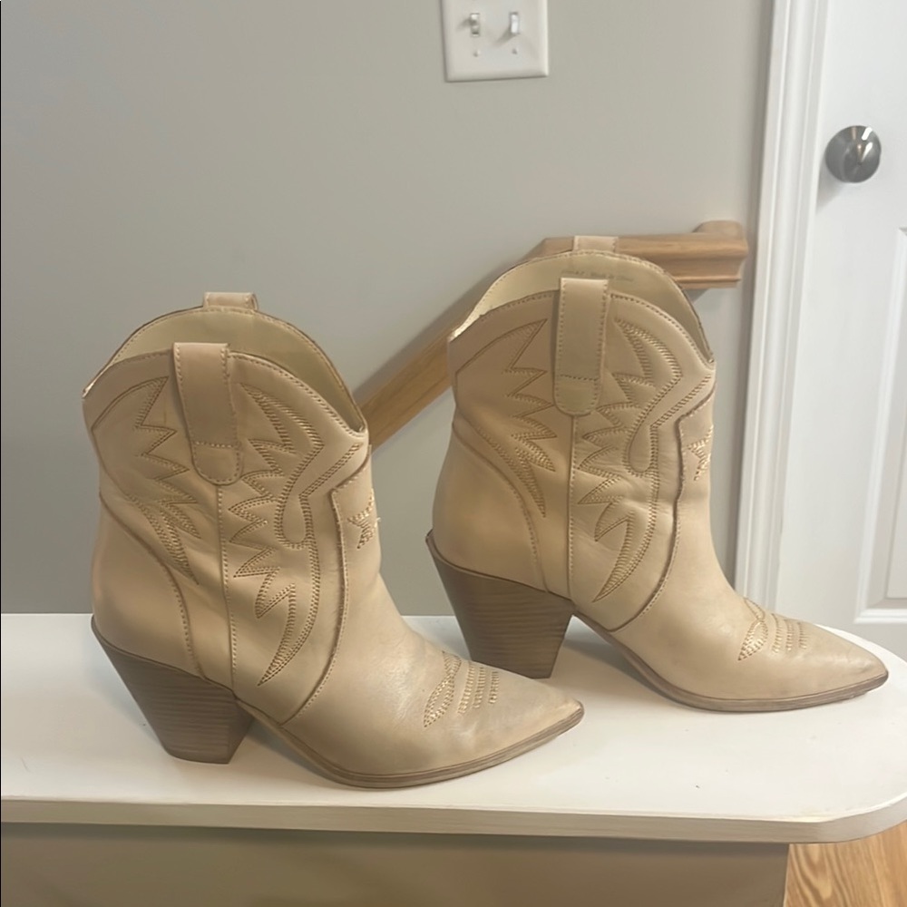 Dolce Vita Cream Ankle Booties with Western Stitching